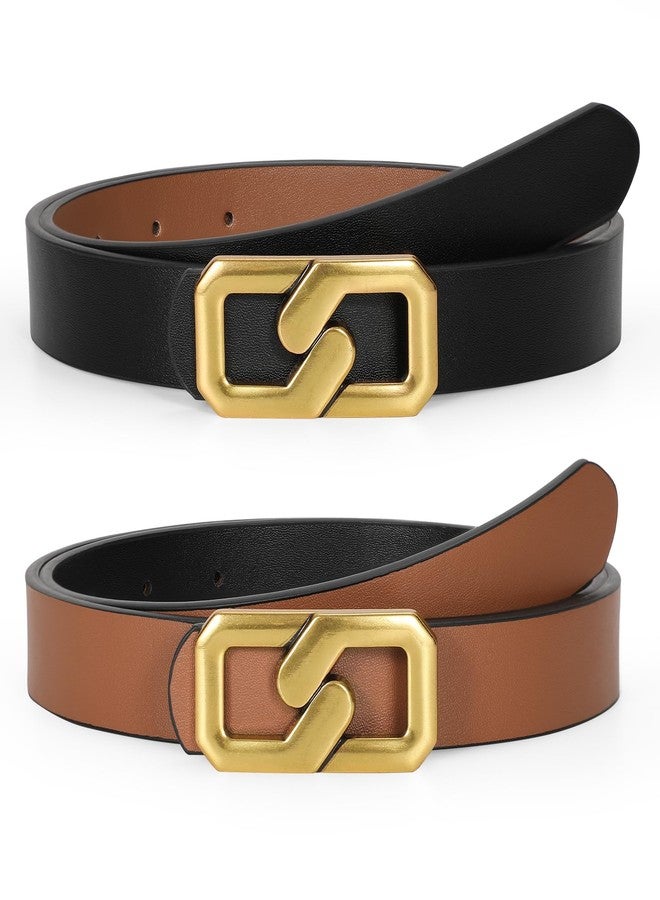 TRIWORKS Women Skinny Reversible Leather Belt for Jeans, Ladies Thin Waist Belt with Gold Buckle 0.9" Width, A-Black/Brown - Image 1